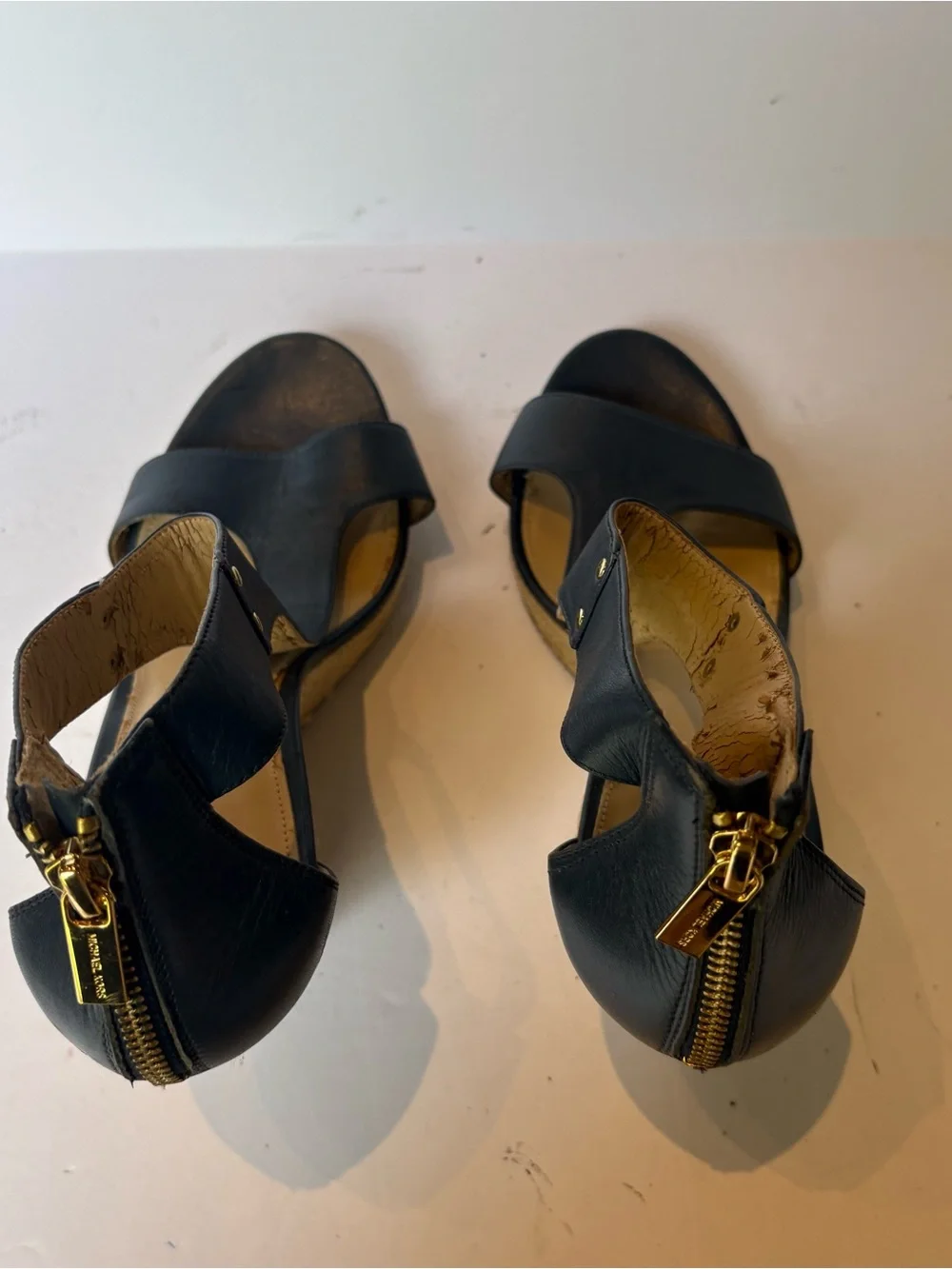 Michael Kors Blue Leather Wedge Espadrille Sandals - Women's Size 9 1/2M T-strap